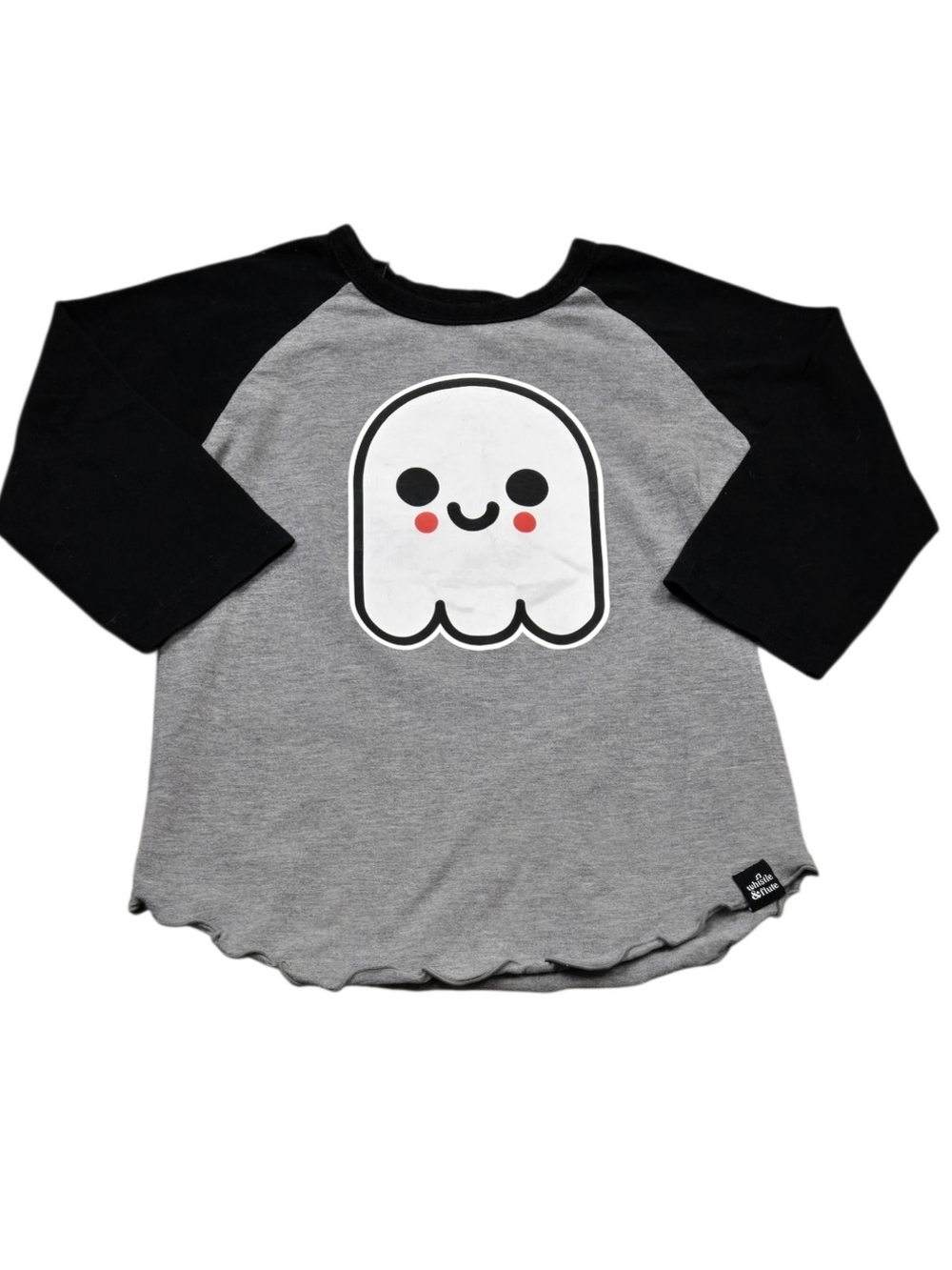 4-5 Y Whistle & FLUTE Kids Gray & Black Raglan Ghost Graphic Shirt